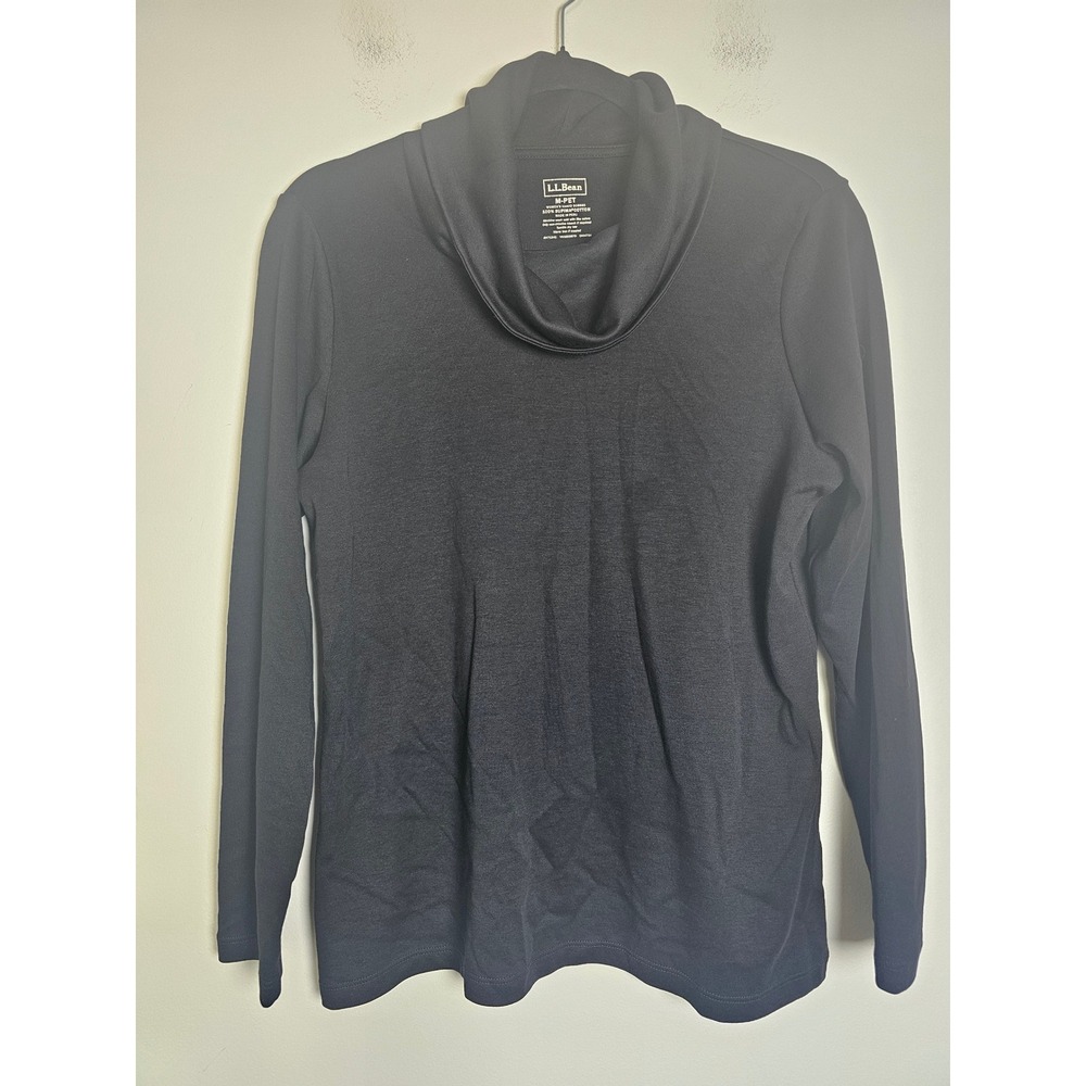 Classic L.L.Bean Cowl Neck Top Women Medium Petite Black Supima Cotton Long Slvi
